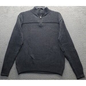 Michael Brandon Sweater Mens XL Gray Chunky Knit Classic Fit Mock Neck 1/4‎ Zip